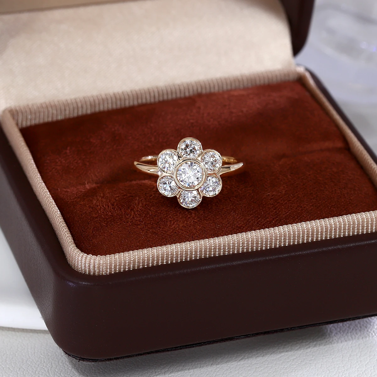 Provence Jewelry 10K Yellow Gold DEF Lab Diamond Ring Round cut For Women Wedding Anniversary Birthday Gift and Lady Daily Wear view 6