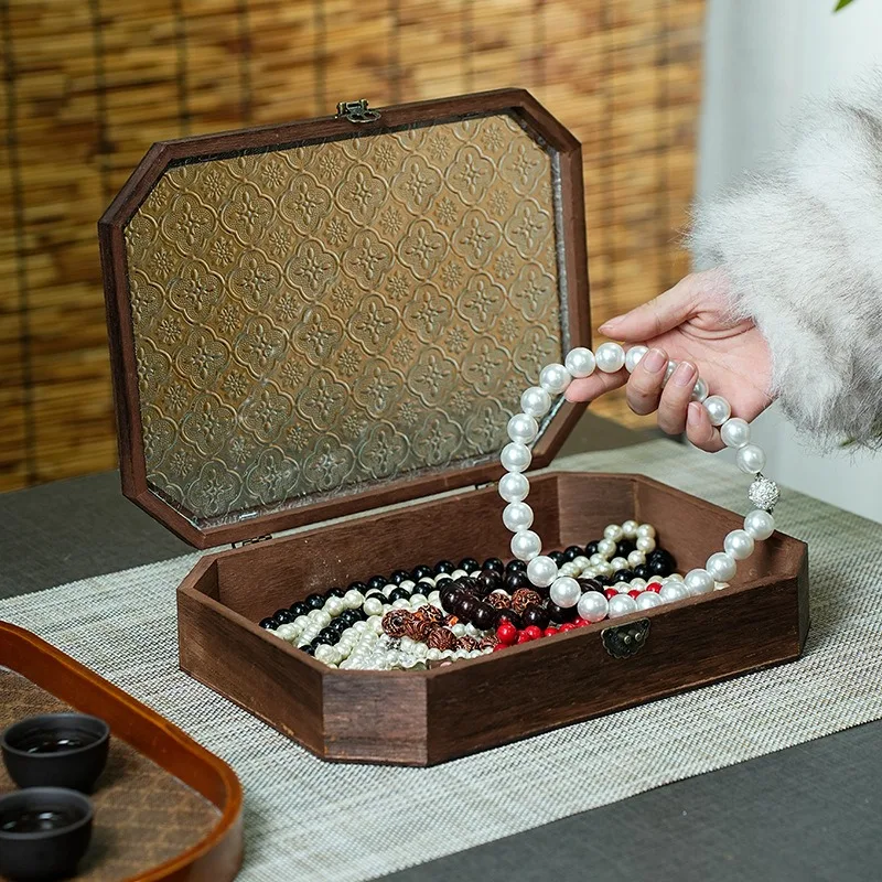 Octagonal Jewelry Storages Case Wooden Ring Display Box Women Necklace Organizer Cases Creative Pendant Collection Boxes