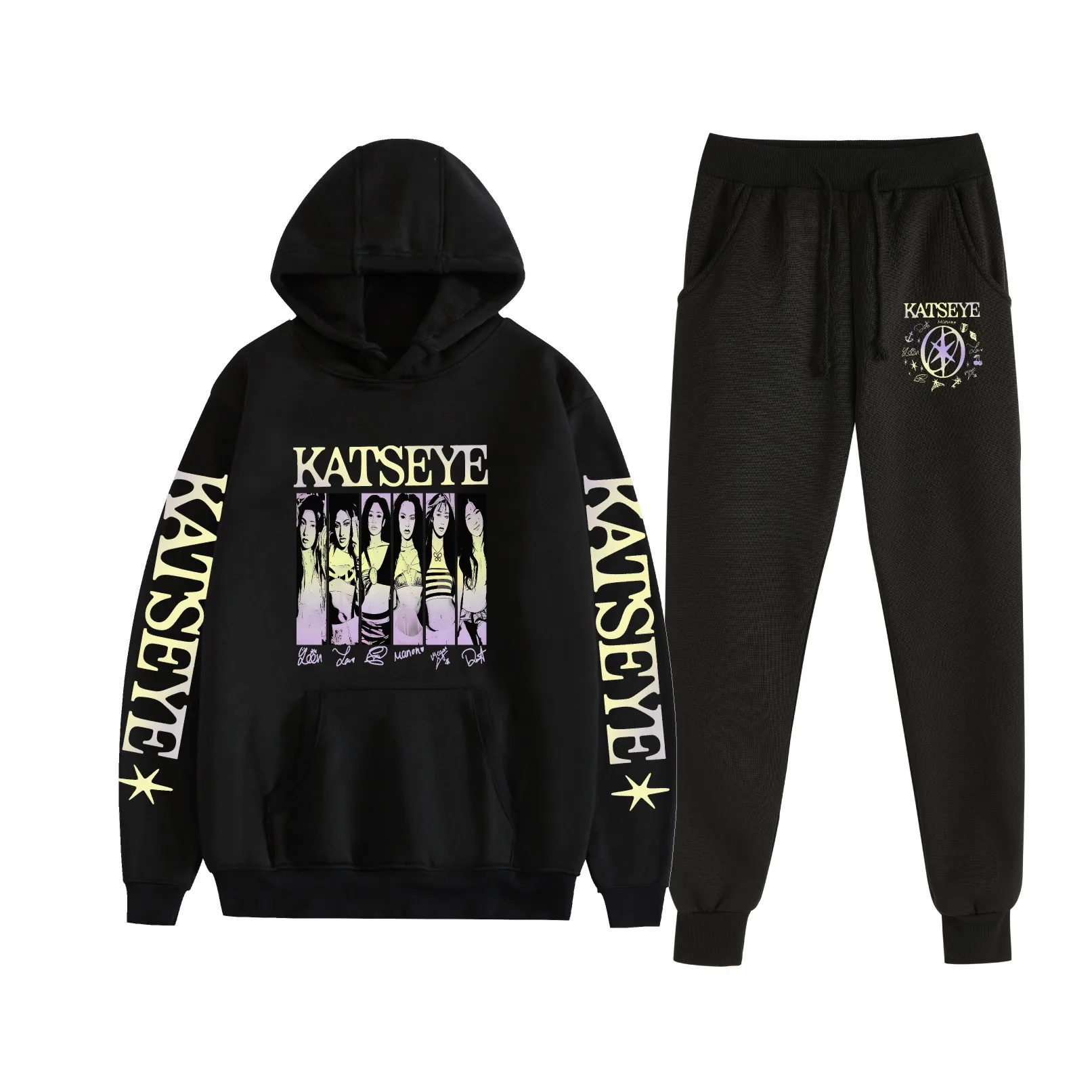 Cartoon Novelty Cool Popular KATSEYE Printed Sweatshirt Sweatpants Suit Hoodies+ Trousers Suit Boys/Girls 2 Piece Set Clothes