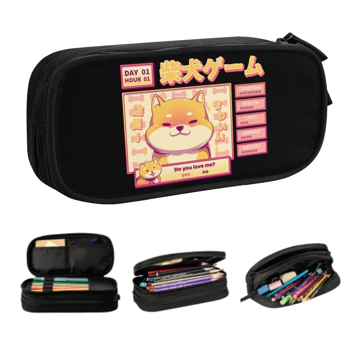 Custom Cute Cool Shiba Inu Dog Novel Pencil Case for Girls Boys Japanese Pet Animal Large Storage Pen Bag Box School Accessories
