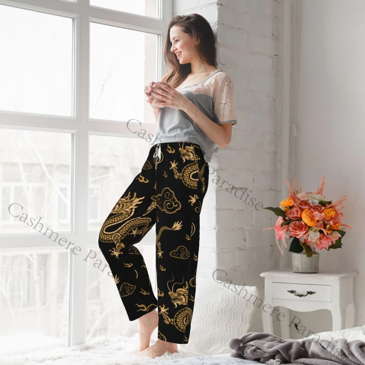 Dragon Snapback Cozy Flannel Pajama Pants for Women Sleep Bottoms Home Loungewear 6