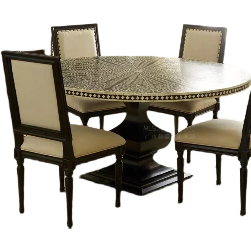 Retro log dining table, home neo-classical, all-solid wood, combination art, special-shaped beech wood decoration