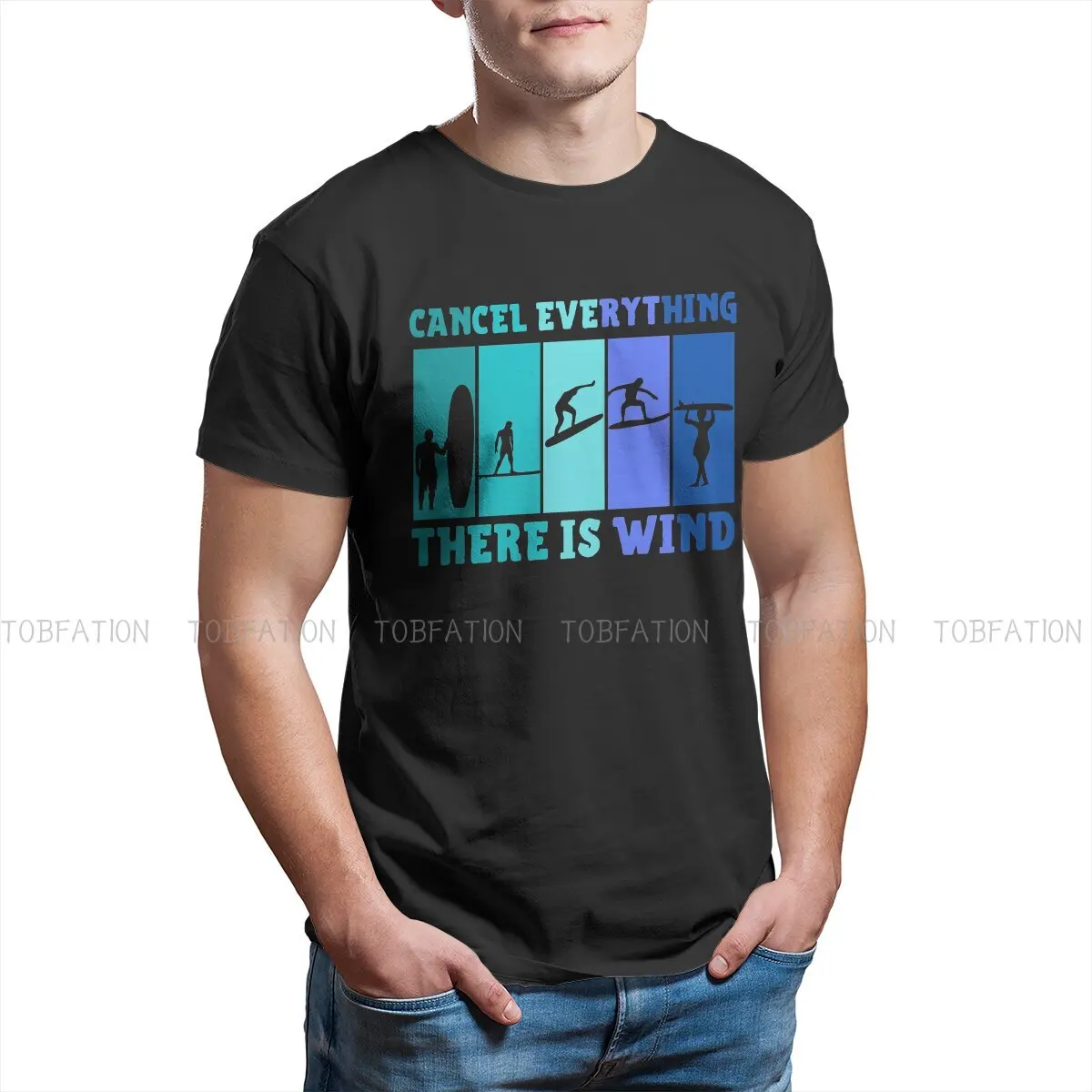 Kitesurfing Kiteboarding Kite Flysurfing Polyester TShirts Funny Surfer Cancel Everything There is Wind Cool Print Men's T Shirt