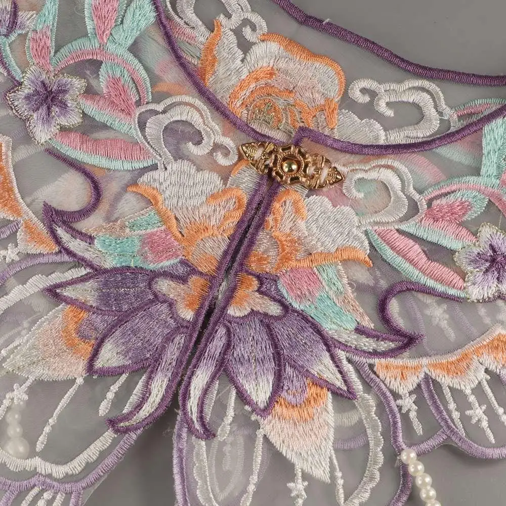 Цветочная вышивка Hanfu, искусственный воротник, красочный жемчужный кружевной искусственный воротник, круглый вырез, украшение в китайском стиле, воротник рубашки