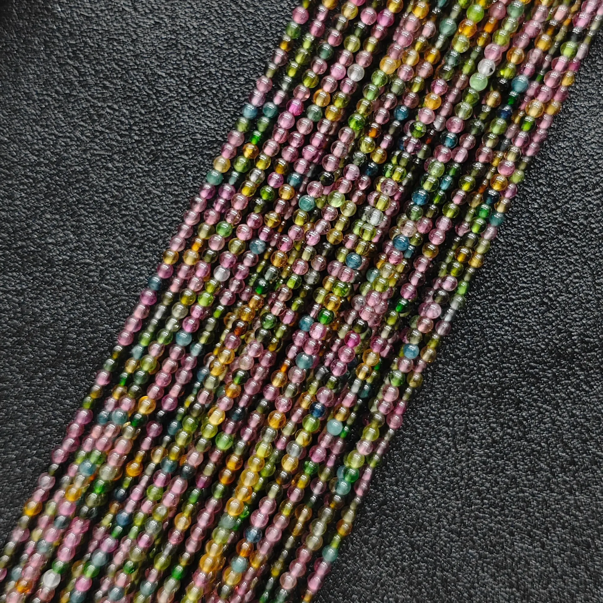 Natural Semi Translucent Rainbow Tourmaline Loose Seed Beads Strand, 2.5mm Small Spherical Crystal Beads for DIY Designers