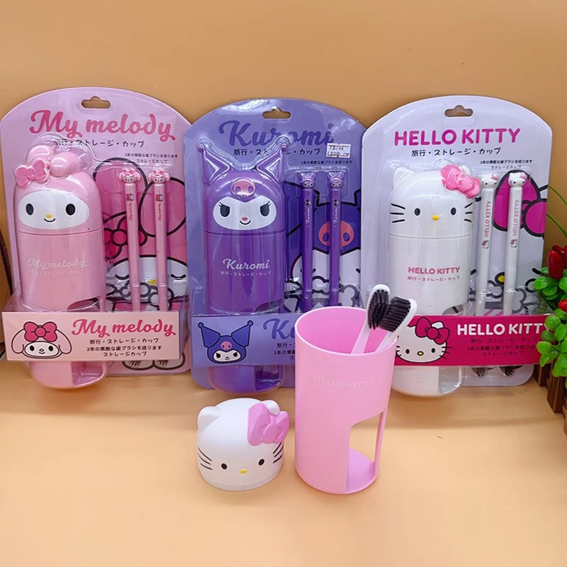 

Portable Cartoon Creative Sanrio Toothbrush With Mouthwash Cup Kawaii My Melody Kuromi Hello Kitty Toothbrush Storage Box Set