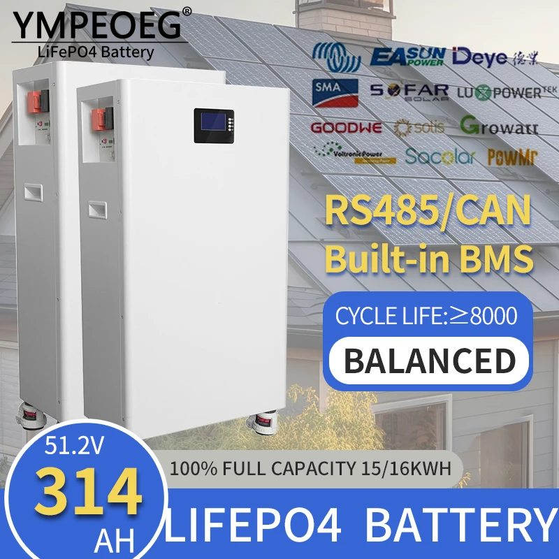 

100% полная емкость 48 В, 280 Ач/314 Ач LiFePO4, аккумулятор 15 кВтч/16 кВтч, новый класс A, встроенный BMS, 8000 циклов, аккумулятор на солнечной энергии