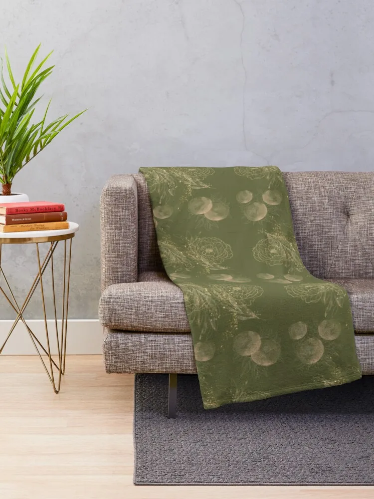 Peony Perfume Olive Green Throw Blanket Decorative Throw Thins Blankets