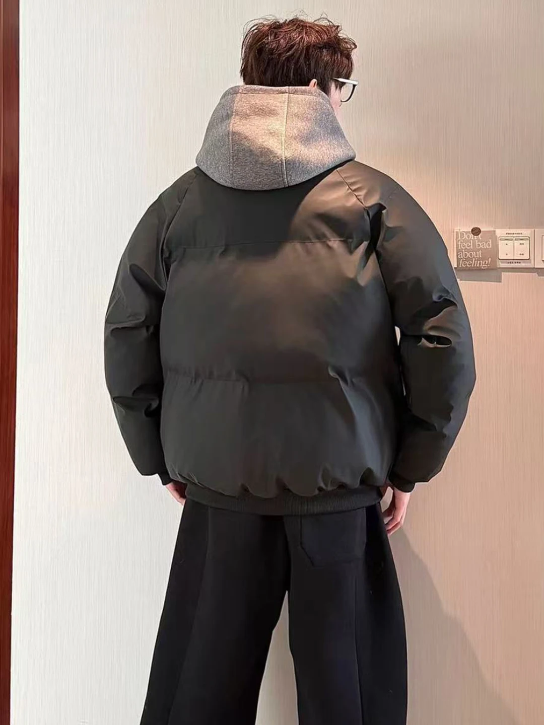 HN 트렌디 브랜드 겨울용 PU 가죽 후드 재킷 남성용 루즈핏 다용도 코튼 재킷 이중 지퍼 보온