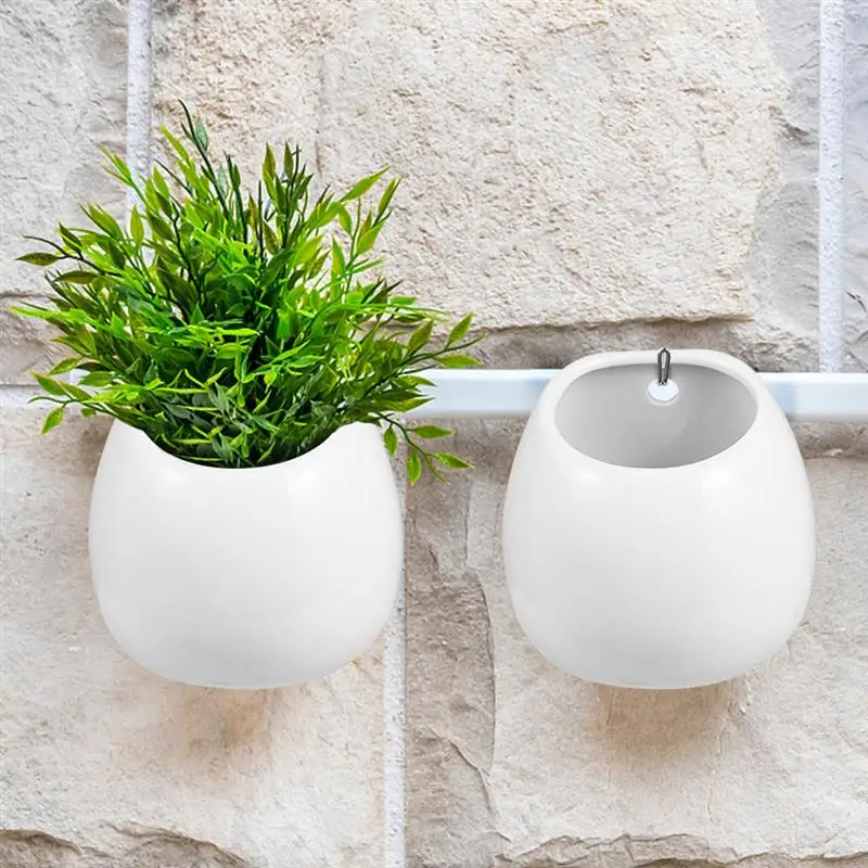 2pcs Decorative White Ceramic Flower Pots Wall Hanging Succulents Flowerpots Creative Background Wall Decoration Home Furniture