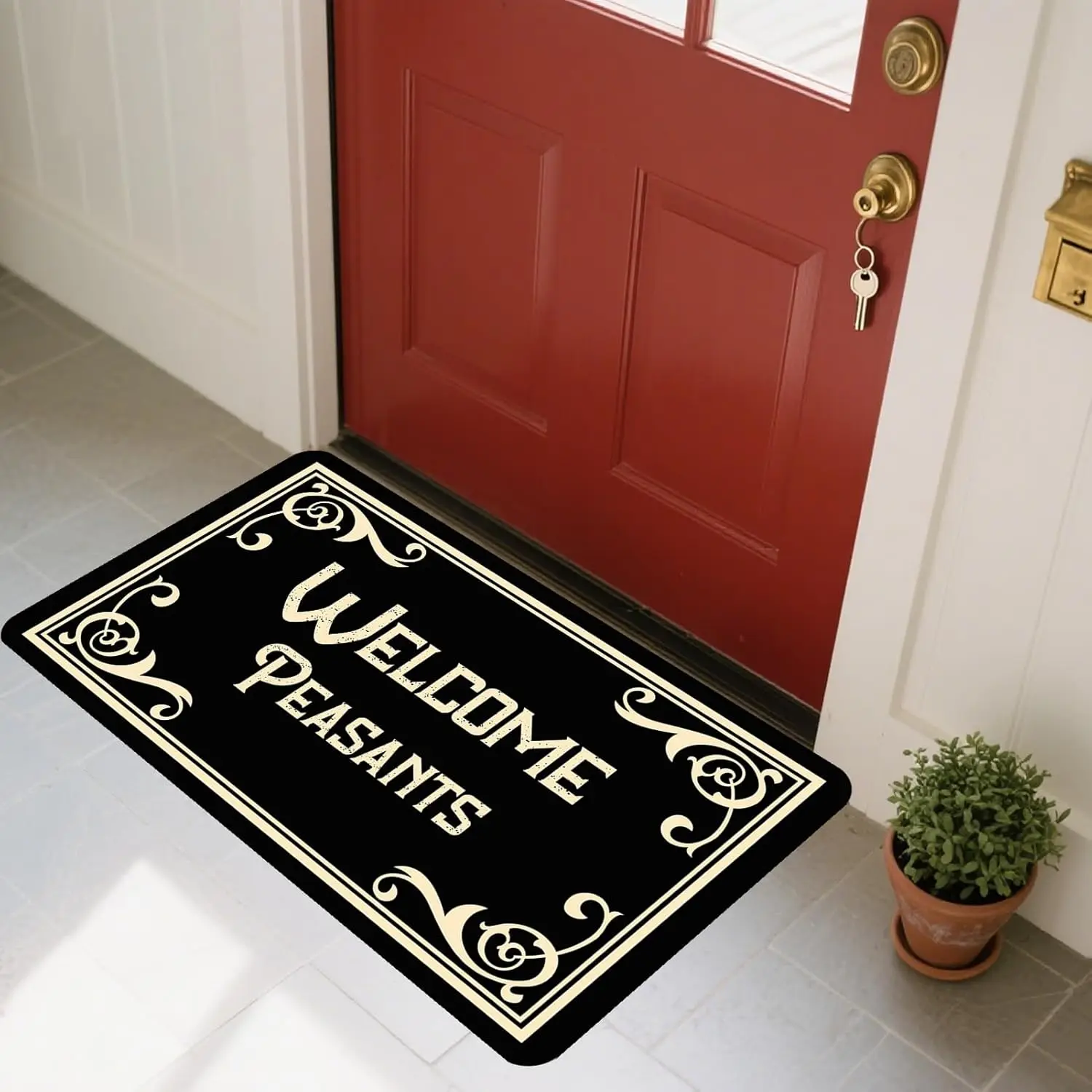 Welcome Peasants Doormat Rubber Non-Slip Kitchen Mat Garden Garage Black Door Floor Foot Mat