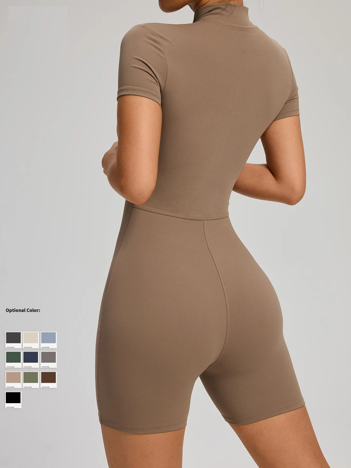 Solid Color Half Zip Short Sleeved Shirt Short Leg Set Tight Yoga Jumpsuit Women Gym Wear Fitness One Piece Sports Suit Workout