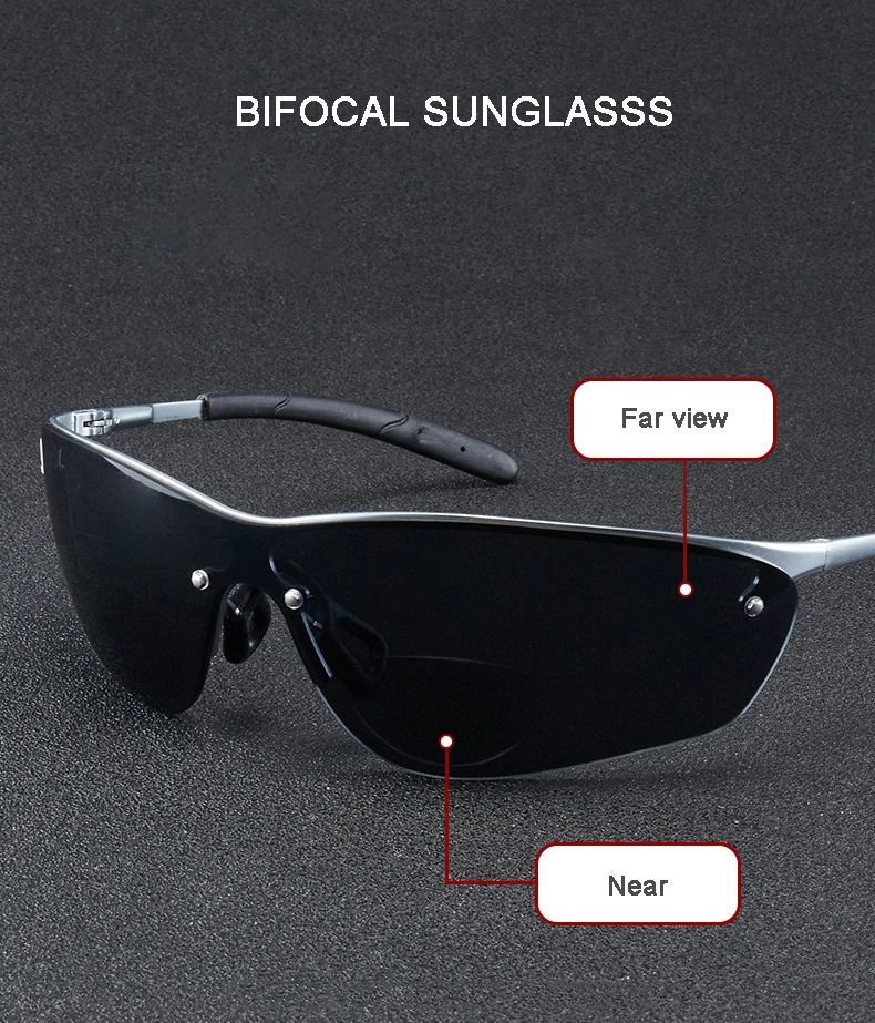 Rimless Bifocal Sunglasses for Men +1.0~+3.0 Diopter UV400 Sports Reading Glasses Outdoor Driving Fishing Anti-Glare Sun Readers