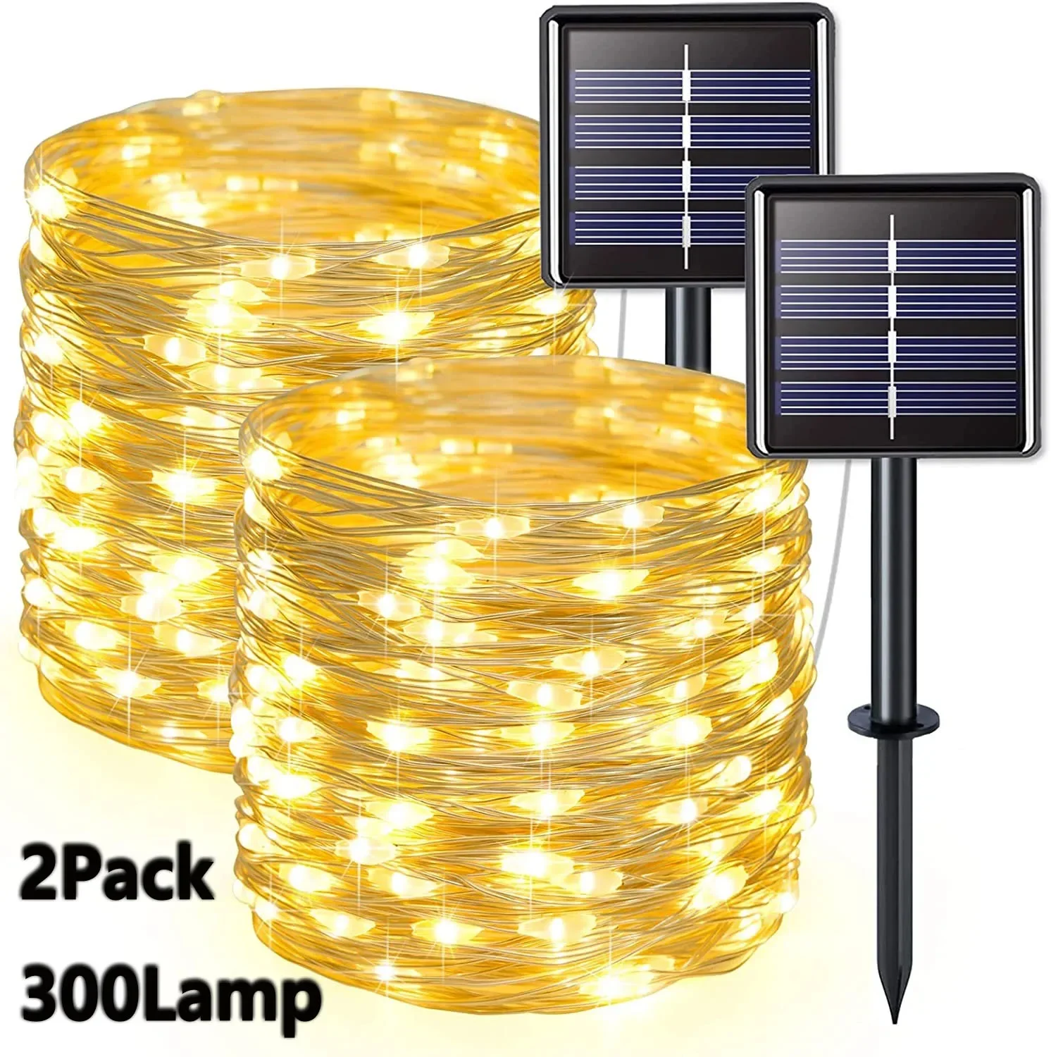 

2 Pack Solar Fairy Lights 300LED Solar String Lights Outdoor Waterproof 8 Modes Copper Wire Twinkle Light Garden lights outdoor