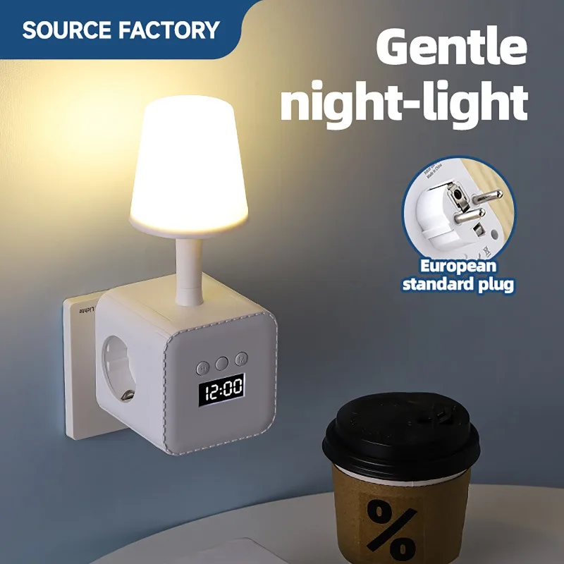 3-Outlet Clock Power Strip With Adjustable Night Light Socket, Surge Protection, Switch, Multifunctional Socket For Home