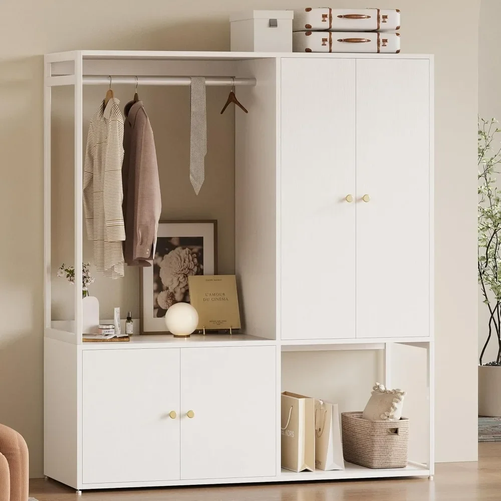 

Wardrobe Closet, White Large Armoire Clothing Storage Cabinet Pantry with Hanging Rod, Shelves and 4 Doors for Bedroom