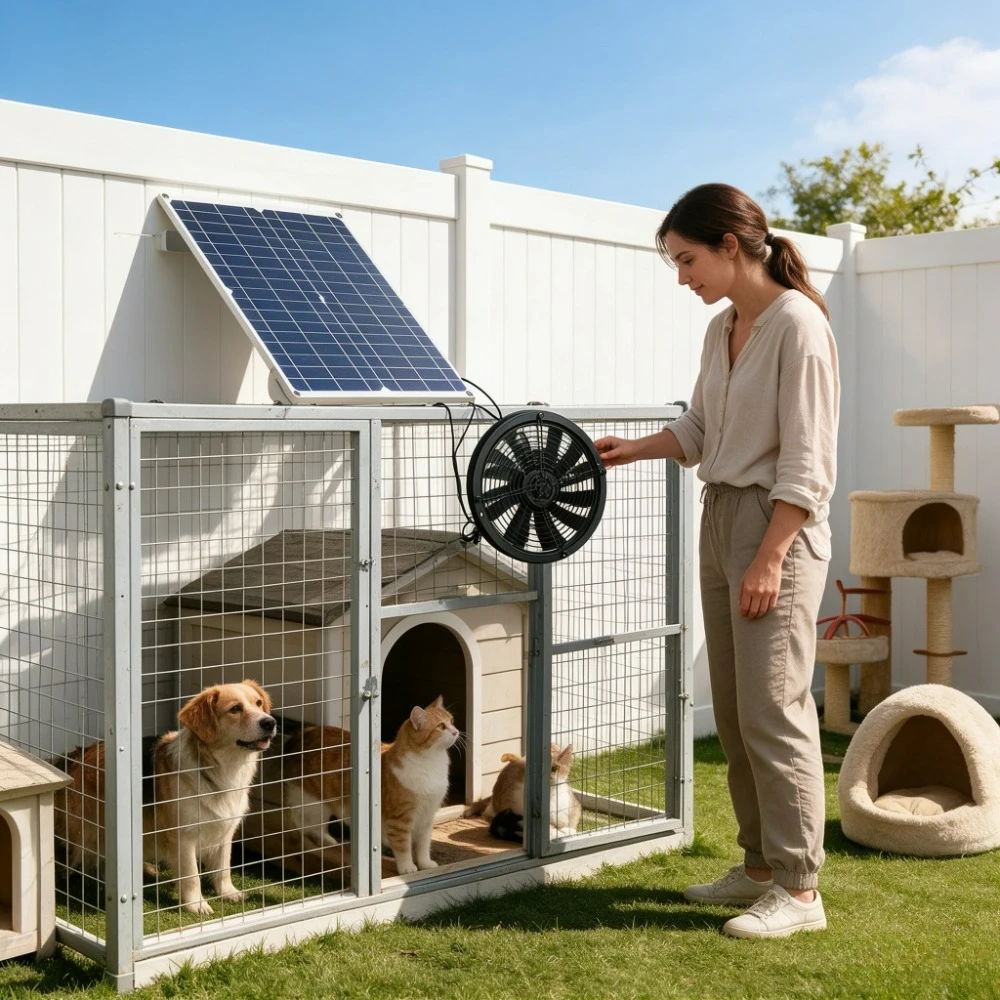 15W Solar Powered Fan Kit for Chicken Coop Storage Shed Dog Kennel Solar Panel Vent Fan Outdoor Greenhouse Pet House Warehouse