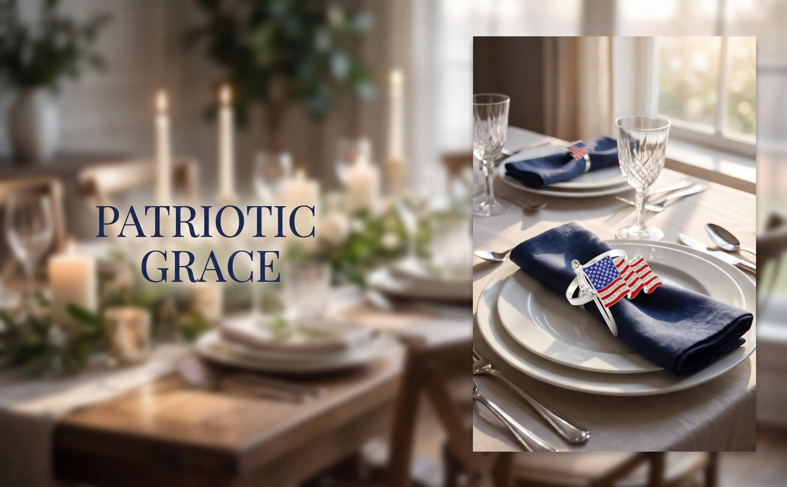 6Pcs Patriotic American Flag Napkin Rings Bling Serviette Holders for Festival Dinner Table Setting Decorations