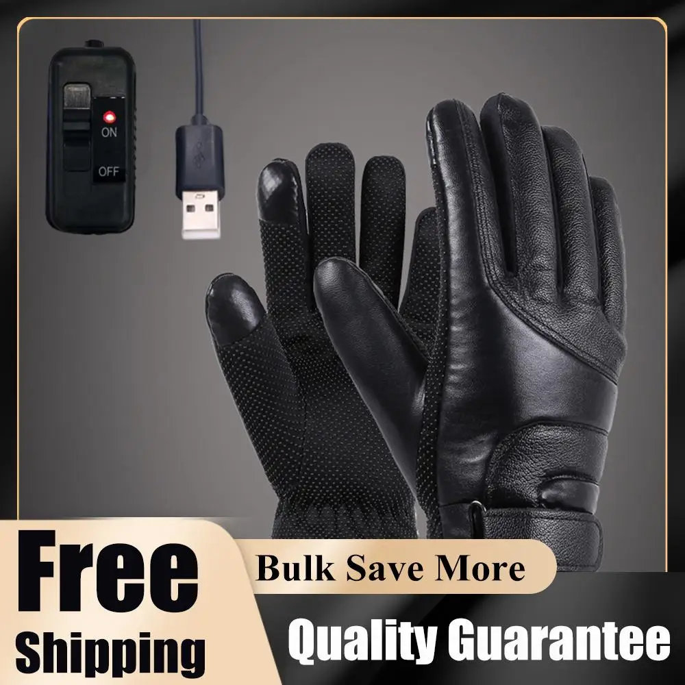 

Сенсорные перчатки с подогревом, ветрозащитные, из мягкой кожи, с USB-подогревом, для мотоцикла, для активного отдыха, кемпинга, походов