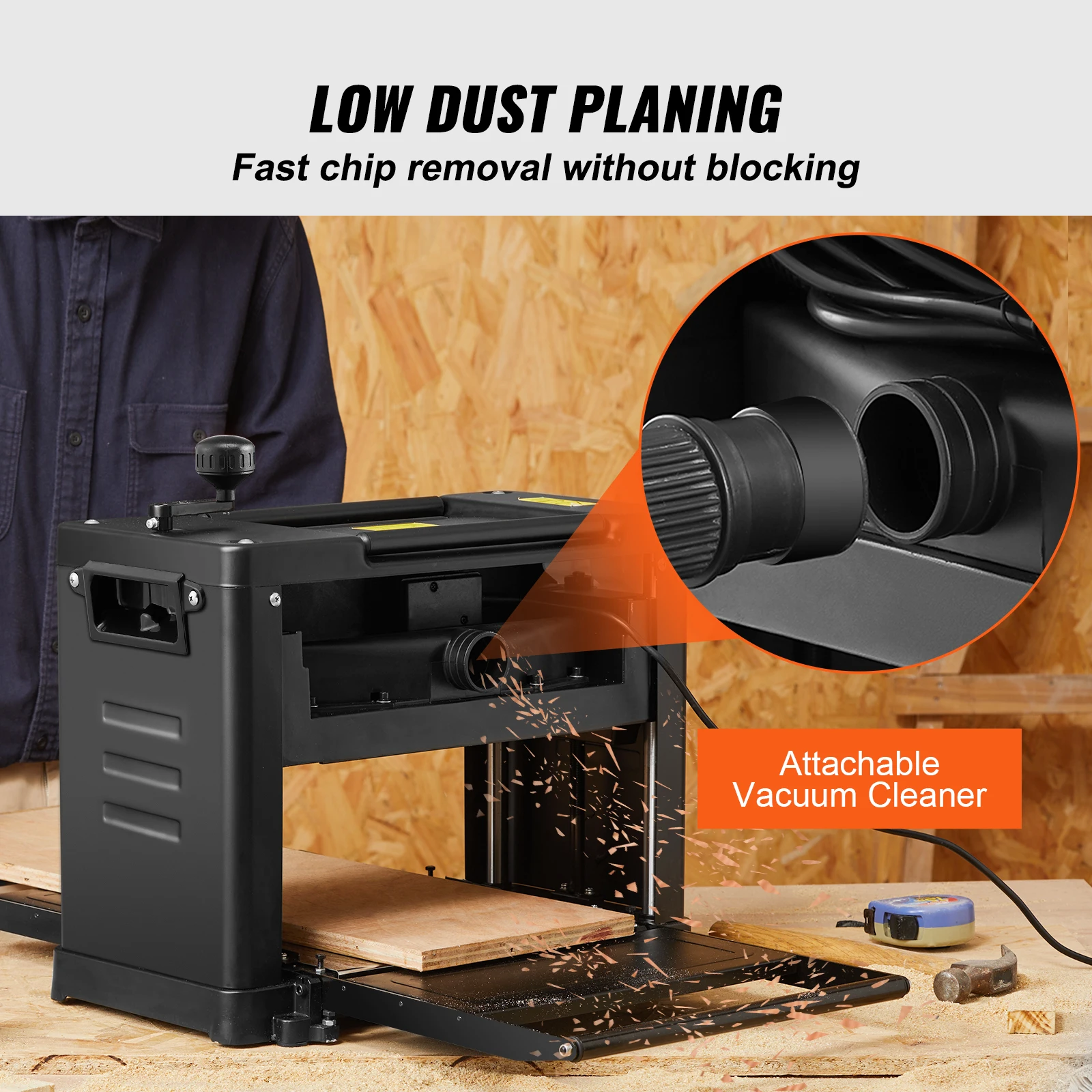 SucceBuy سمك المسوي 13 بوصة المسوي الفوقي وشفرتين 15-Amp 1800 واط محرك قوي منخفض الضوضاء لتخطيط النجارة ذاتية الصنع #6