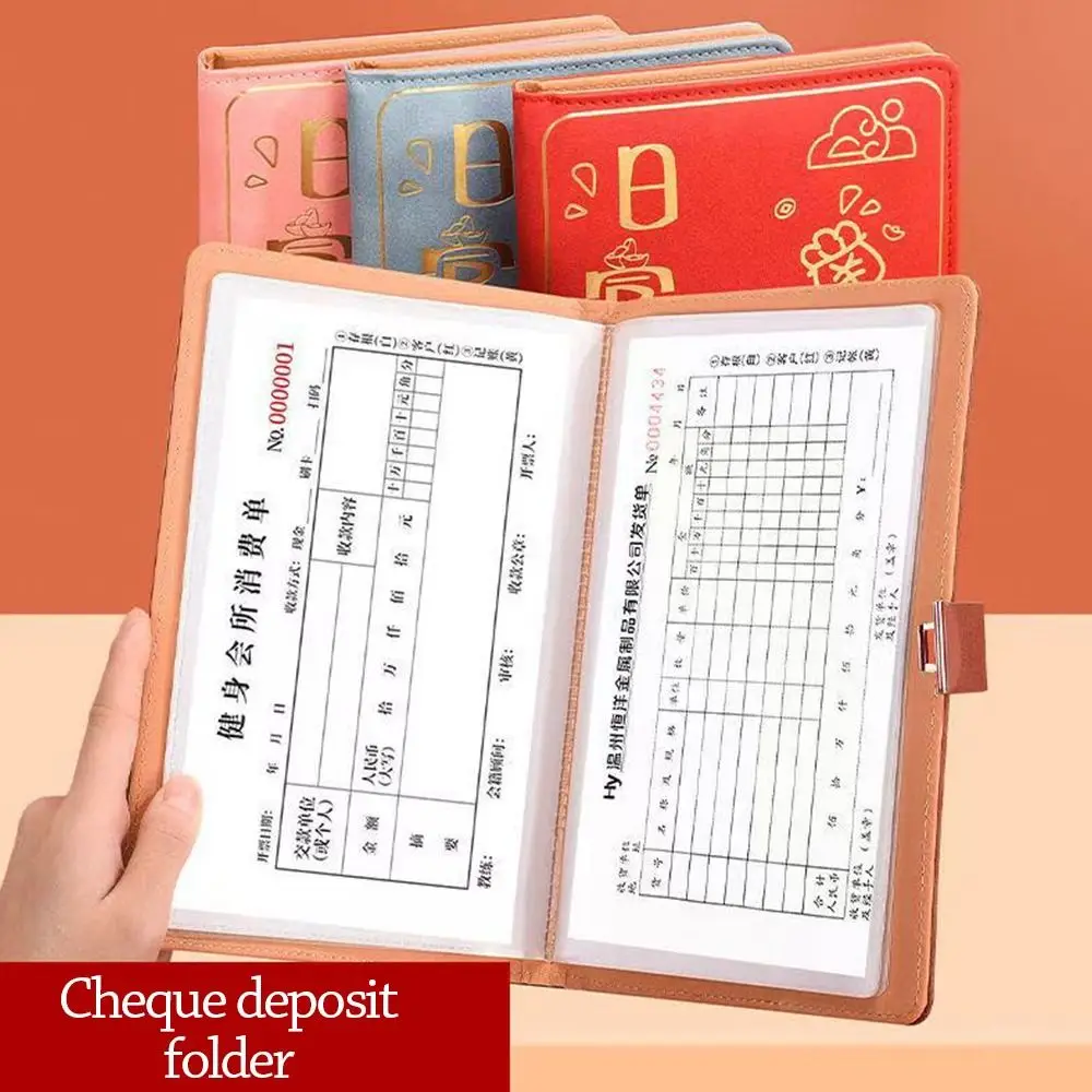 PU Leather Bank Deposit Folder Transparent Inner Page Waterproof Deposit Collection Book Check Clip Storage