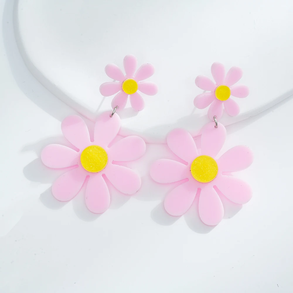 1pair Spring Summer Flower Hollow Flower Ring Dangle Earrings For Women acrylic Earrings  Spring Summer Camp
