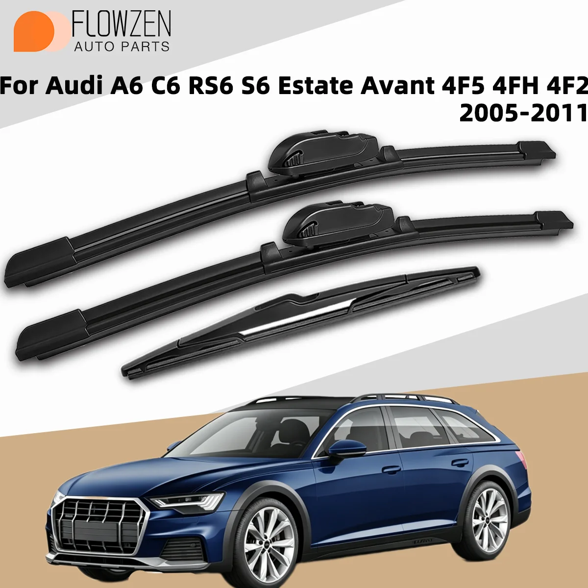 

3PCS Front Rear Wiper Blades Fit For Audi A6 C6 RS6 S6 Estate Avant 4F5 4FH 4F2 2005-2011 Car Premium Quiet Streak-Free Parts