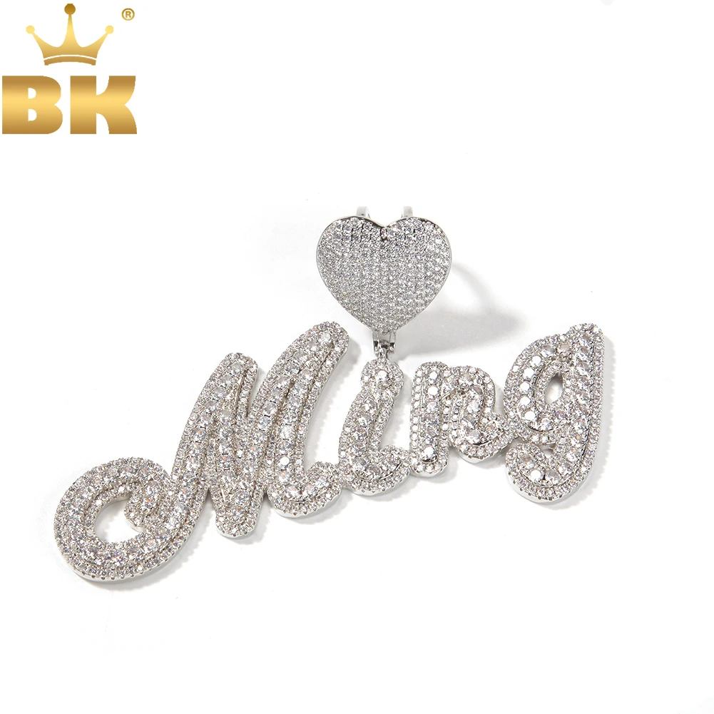 TBTK Heart Bail Custom Brush Script Bubble Letter Two Tone Pendant Micro Paved CZ Personalized Necklace Hiphop Jewelry