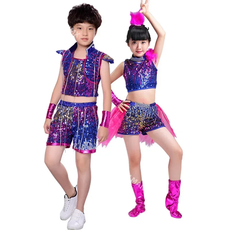 Kids Boy or Girl Dance Jazz Costume New Style Sequin Hip Hop Dance Jazz Wear Children Dance Competitions Performance Stage Skirt