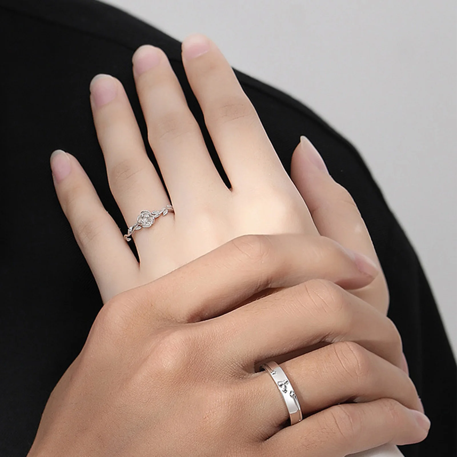 خاتم زوجين قابل للتعديل الأمير الصغير والوردي موضوع ريترو فضي سبيكة للجنسين مجوهرات الأزياء للرجال والنساء #2