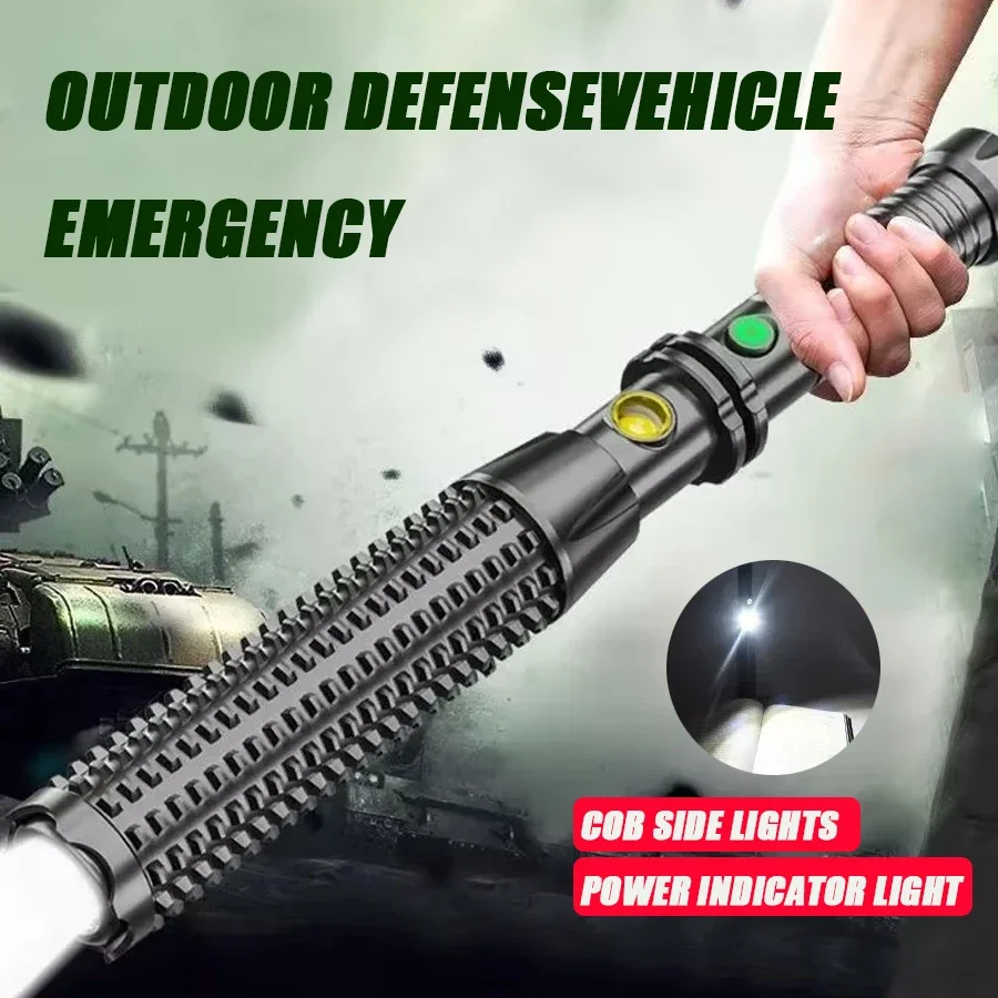 Outdoor USB rechargeable LED security patrol broken window 4modes strong light led flashlight for self-defense wolf tooth stick