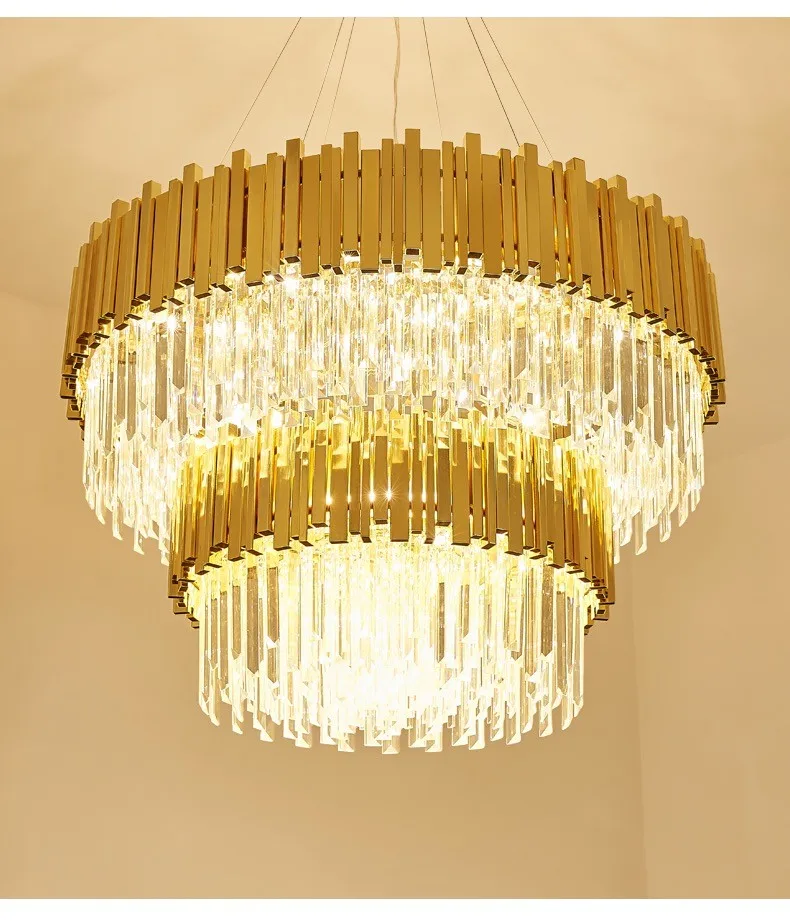 

D120cm Postmodern Golden Art Deco Stainless Steel Crystal Chandelier Lighting Luster Suspended Lamps Marble For Dining Room Lamp