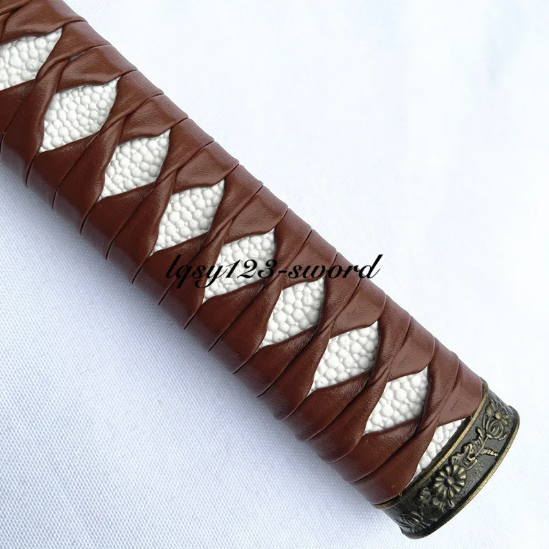 26CM Tsuka Handle Menuki Fuchi Kashira Coffee Red Leather Japanese Katana Sword Parts