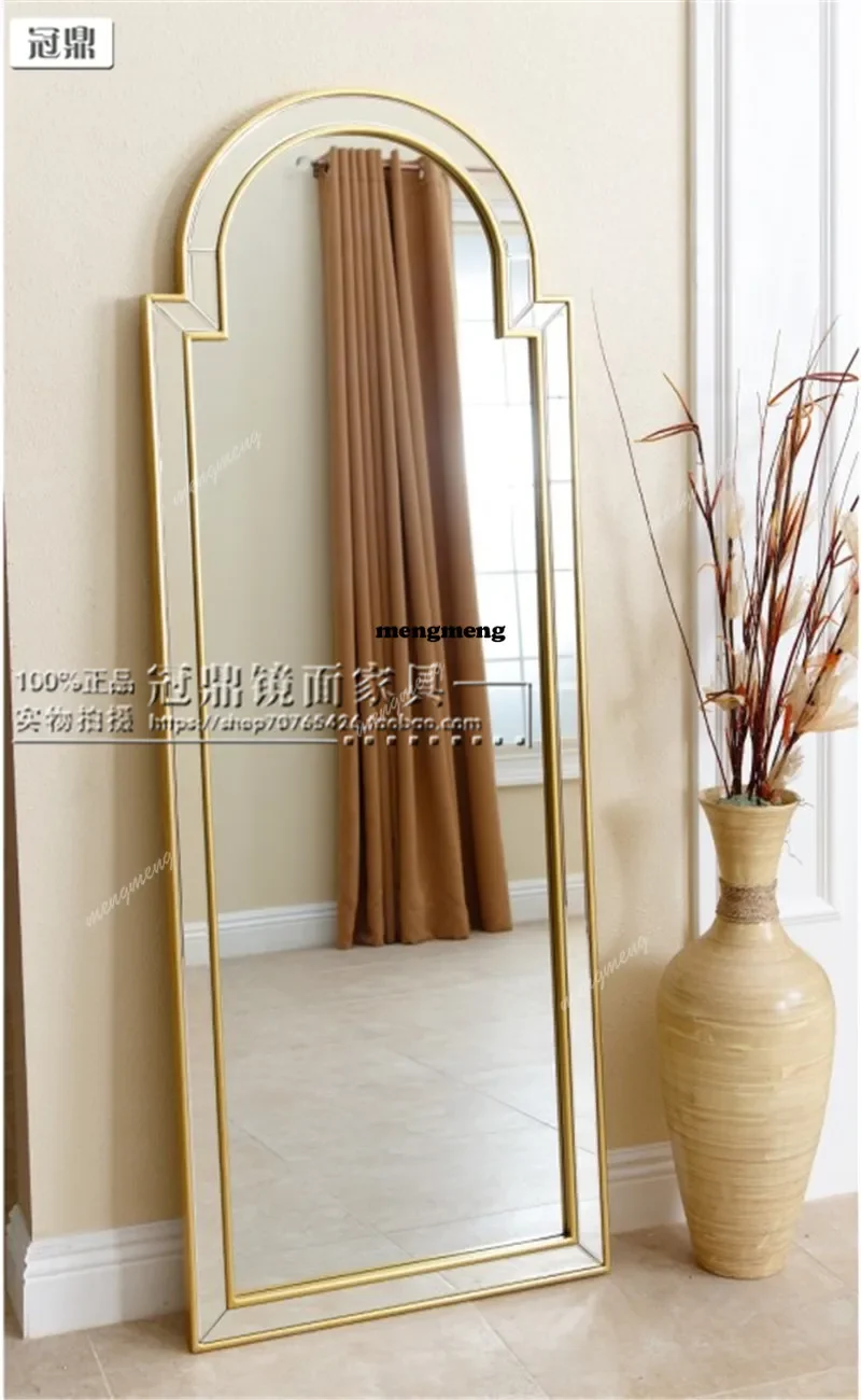 

Hot sales European full-body mirror soft wall-mounted mirror gold large floor-to-ceiling entrance decorative mirror