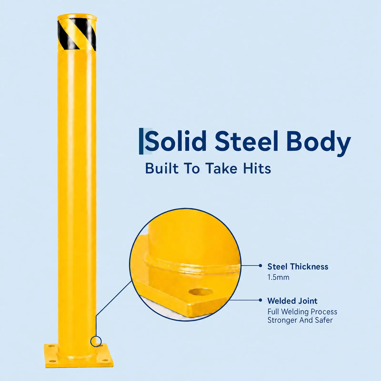 36 Inch Safety Bollard Post, Q235 Steel Yellow Parking Barrier Bollard with 8 Anchor Bolts, Driveway Garage