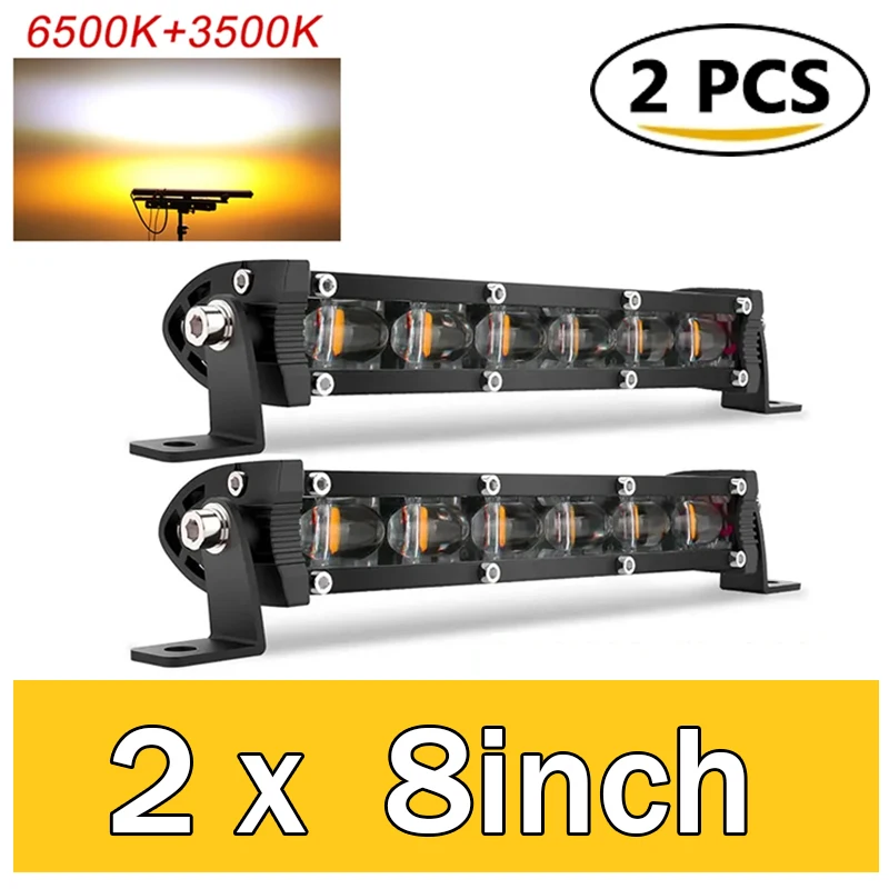 

Двухцветные светодиодные балки, противотуманные фары для внедорожников, грузовиков, 12 В, 24 В, стробоскоп, белого, желтого цветов, 8 дюймов, 14 дюймов, 20 дюймов, два цвета для ATV SUV