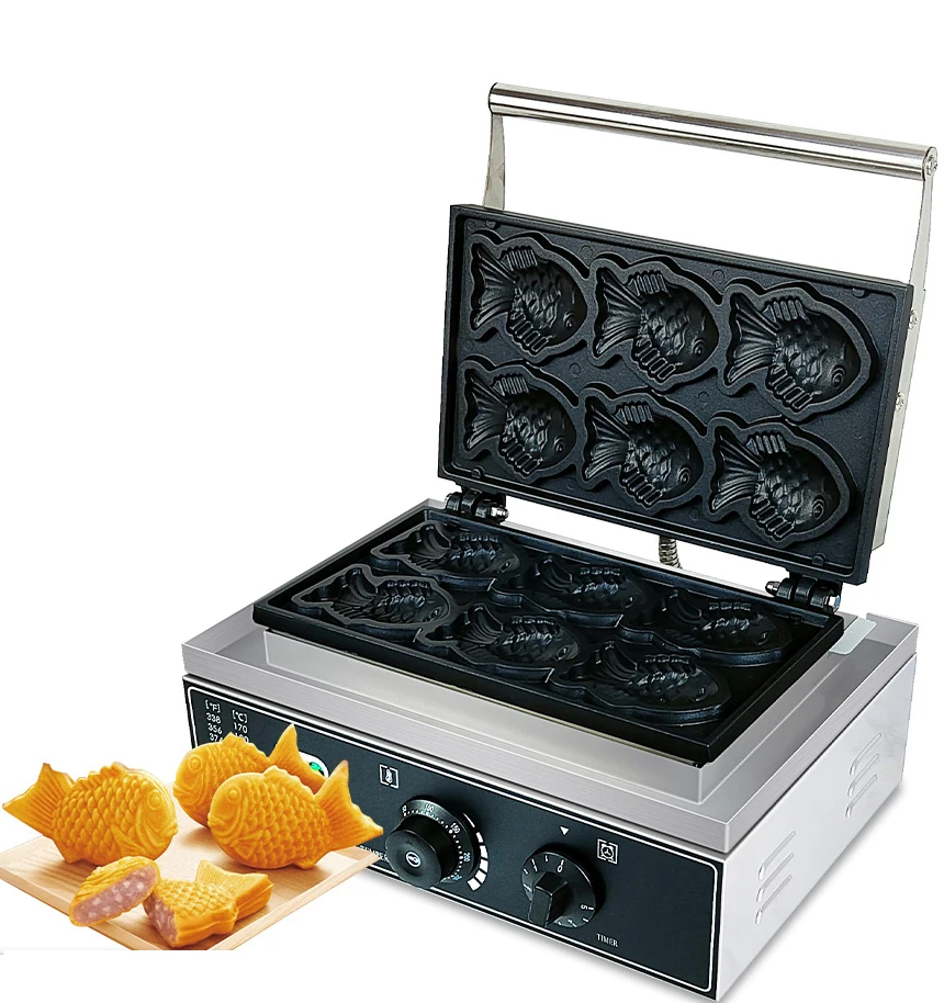 

Fish Shape Waffle Maker Taiyaki Machine 6 Pcs Korea Taiyaki Making Machine Non-stick Coating Bakeware Snack Machine