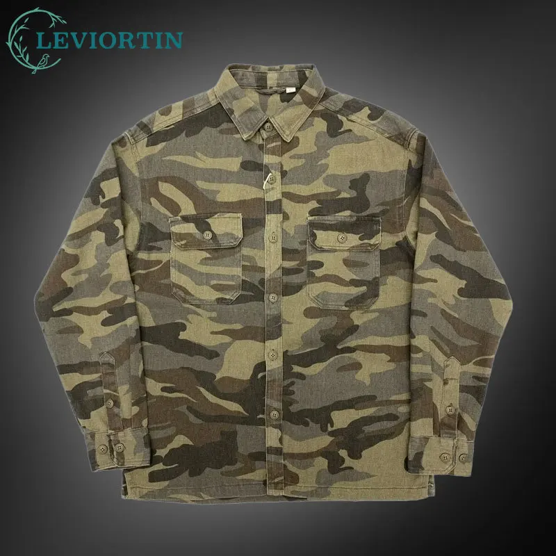 

Men's Twill Cotton Camouflage Shirt Amikaki Long Sleeved Workwear Tops Casual Loose Oversized Cargo Outdoor Shirt Jacket