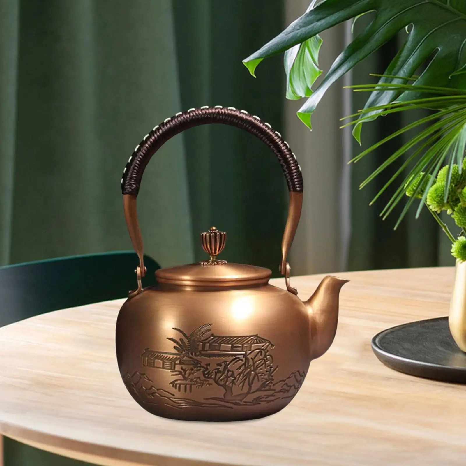 Copper Teapot Boiling Water Pot Wrapped Handle Retro Copper Water Kettle Tea Kettle, for Household Party Boiling Water Office