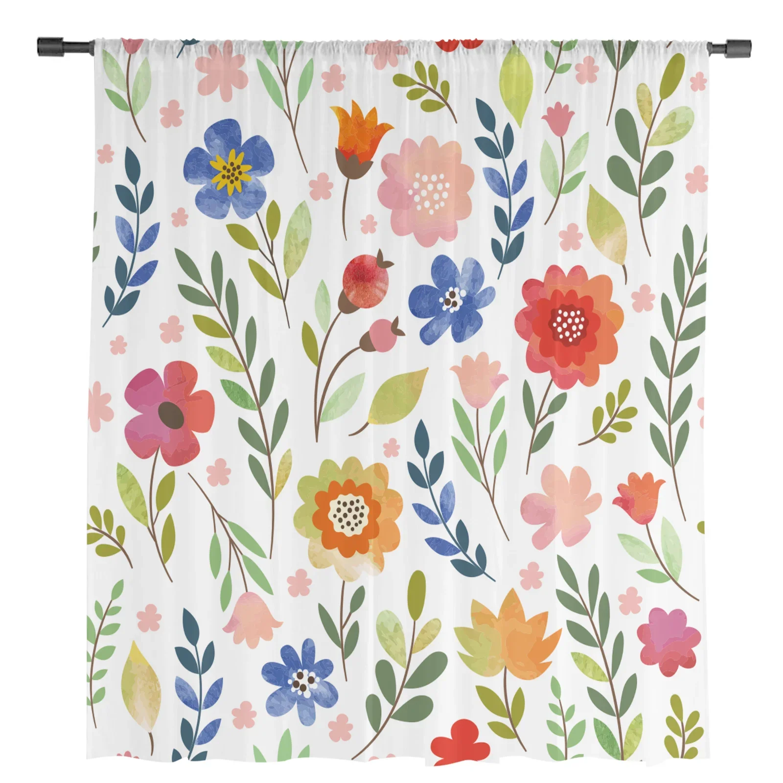 Imagem -02 - Ilustração dos Desenhos Animados Flor Floral Primavera Tule Cortinas para Sala de Estar Janela Sheer Cortinas Modernas para o Quarto Decoração