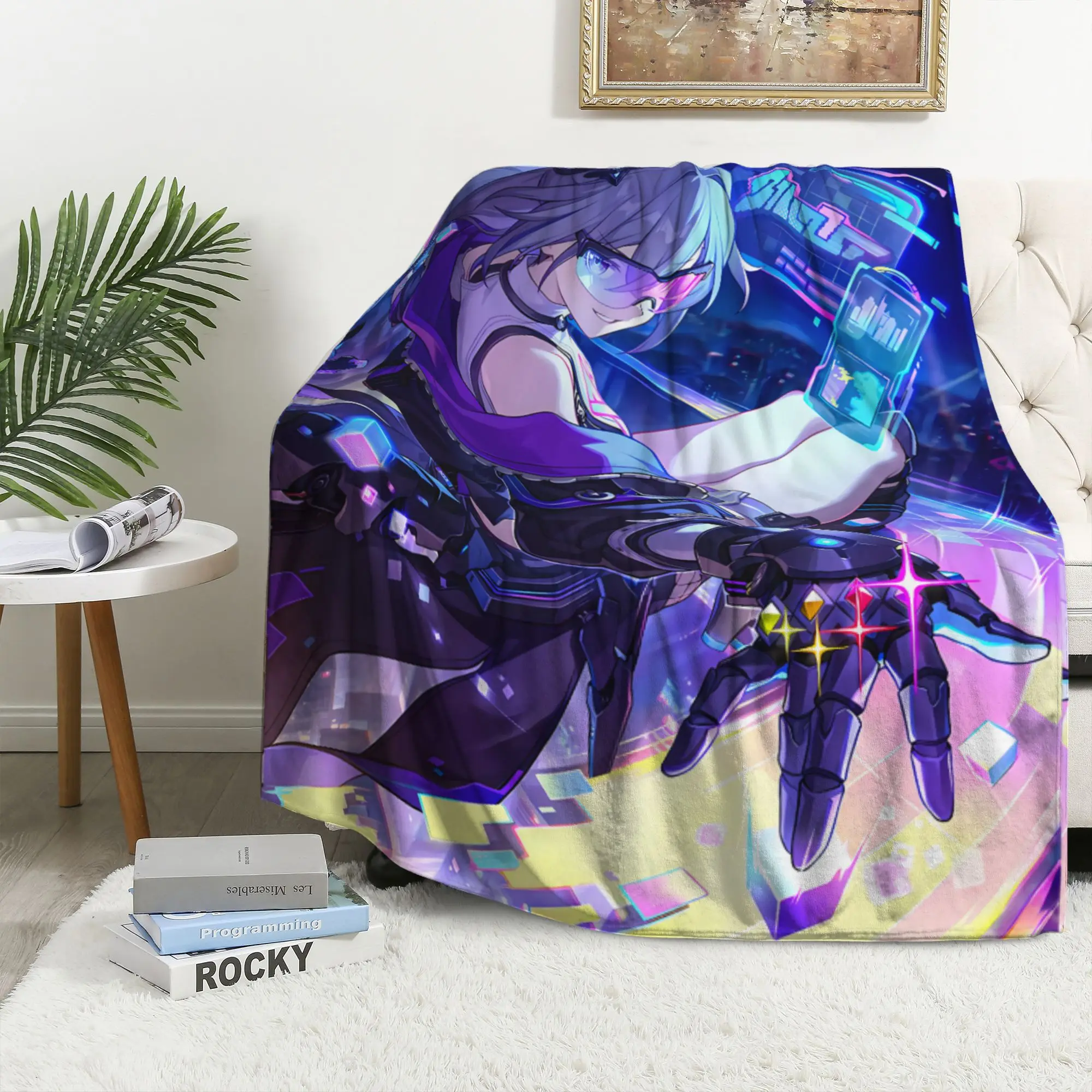 

Honkai Star Rail Silver Wolf LV.999 Blanket Anime Flannel Fleece Throw Hacker Girl Soft Plush Couch Cover Gamer Gift