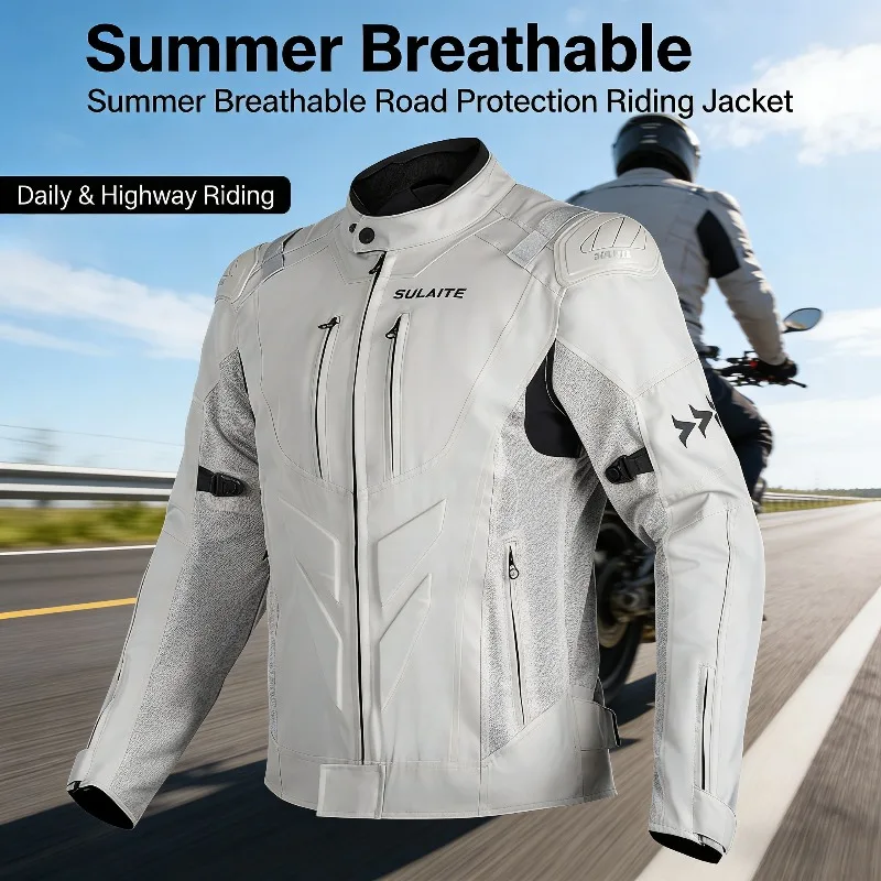 

Men's Summer Breathable Motorcycle Riding Suit Road Racing Protective Jacket Pants Set Anti-Fall Motorbike Riding Gear for Men