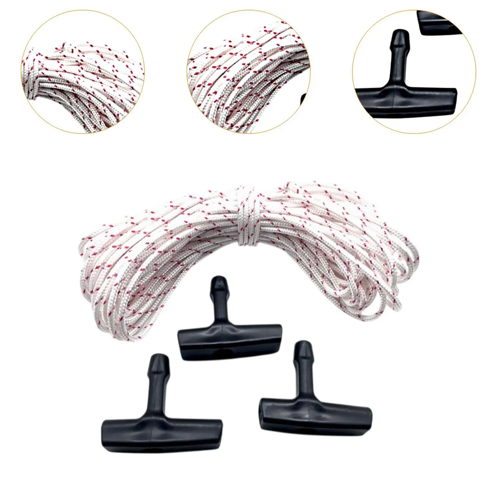 3x Pull Cord Rope with Starter Handles 10 M Rope Spare Parts Easy to Install