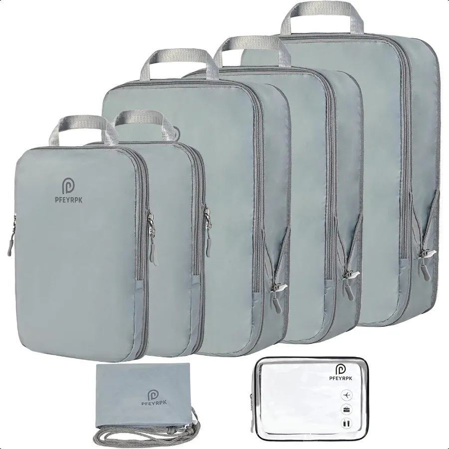 

Lightweight Comprion Packing Cubes for Suitcases Comprible Expandable Travel Packing Organizer with Clear Toiletries and Backpa