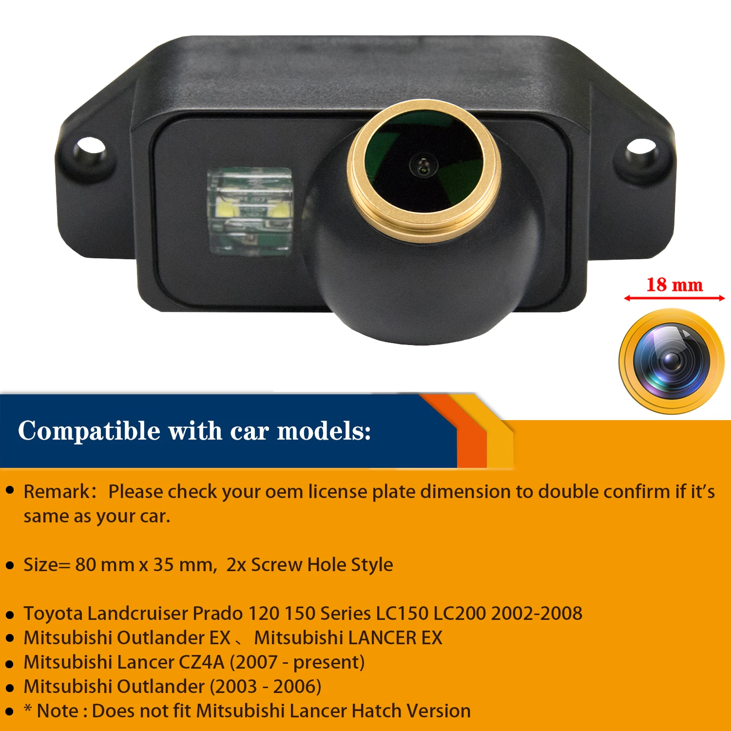 

Misayaee HD 1280*720P Rear View Backup Camera for Mitsubishi Lancer Evolution Evo,Night Vision Parking Waterproof Golden Camera