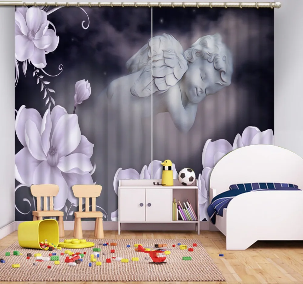 Living Room Hotel Door Window Shading Curtain Finished Drapes Window Blackout Curtains White Flower Statue 3D Curtain