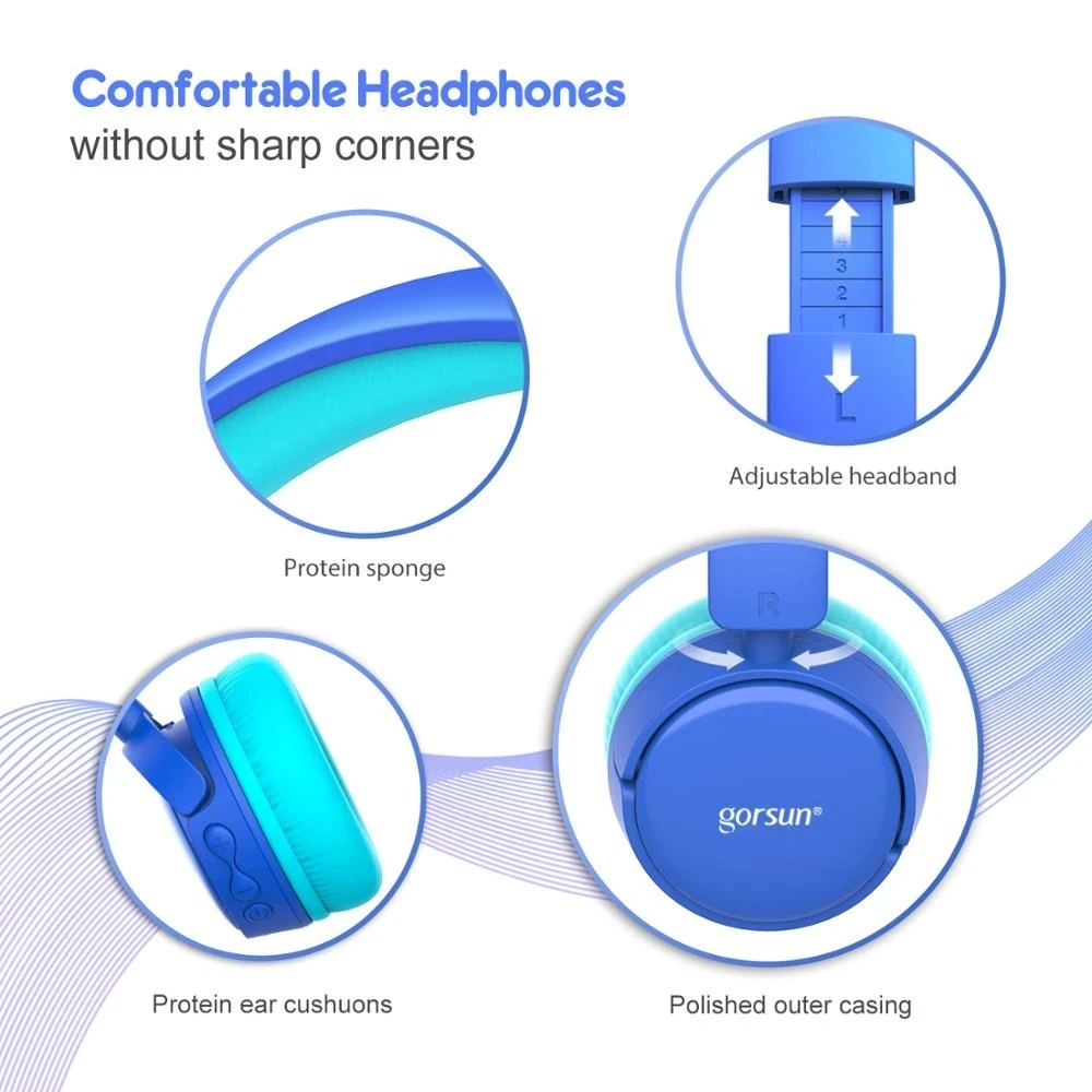 Gorsun-auriculares inalámbricos con cable para niños y niñas, audífonos plegables con Bluetooth, ajustador de volumen, Material de grado alimenticio, color rosa y azul