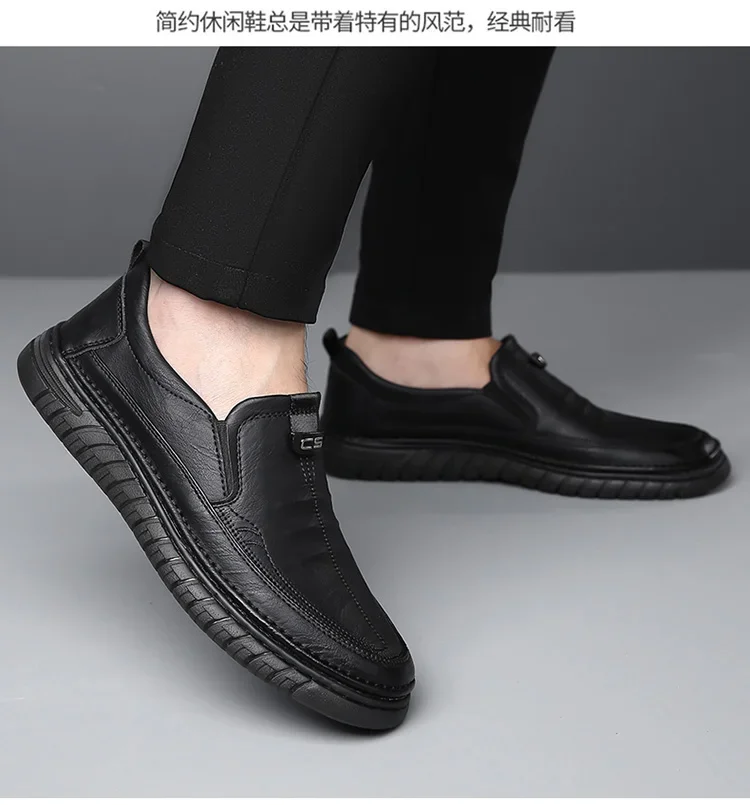 Herren-Leder-Loafer, rutschfeste, flache Schuhe zum Gehen, atmungsaktive Outdoor-Slipper, Freizeitschuhe für Männer, Arbeit, Büro, Fahren, Turnschuhe, Größe 48 – Detail 16