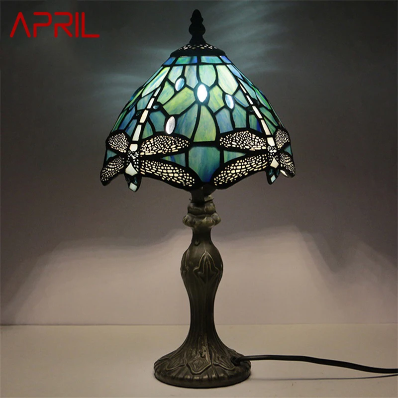 

APRIL Tiffany Table Lamp Modern Creative Dragonfly Decor Pattern LED Desk Light For Home Living Room Bedroom Bedside