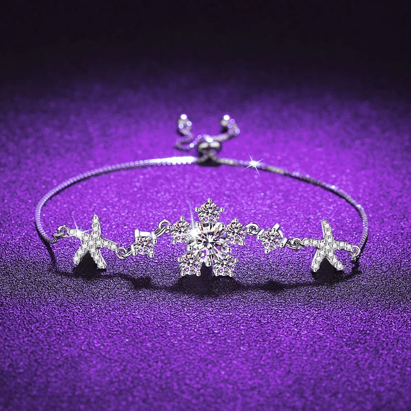 

S925 Silver White Gold Plated 1CT D Color Moissanite Starfish Theme Bracelet for Women, Exquisite Jewelry.